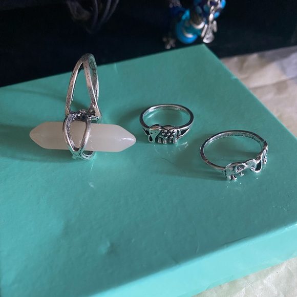 New Set of 3 Silver Rings one with Pink Tourmaline Crystal - Picture 3 of 3